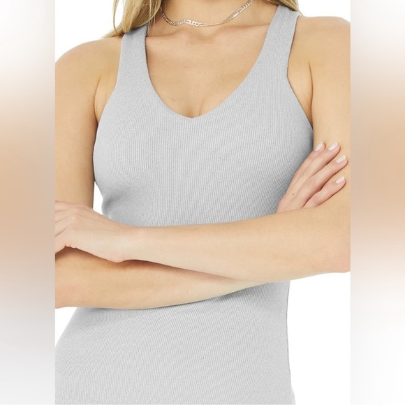 ALO YOGA Elevate Ribbed Crossover Grey Tank Top in Size Small - Picture 3 of 10